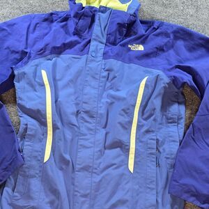 The North Face Womens Jacket M Blue Lime Hooded Outdoor Hiking Shell